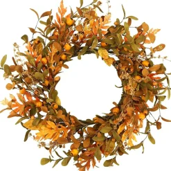 20 Inch Fall Wreath for Front Door, Autumn Pumpkin Oak Leaf Wreath for Thanksgiving Halloween Decor, Farmhouse Harvest Decorations for Indoor Outdoor Porch Wall Window