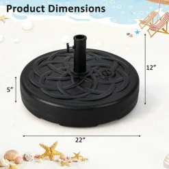 22 Inch Fillable Heavy-Duty Round Patio Umbrella Base Stand with Metal Pole