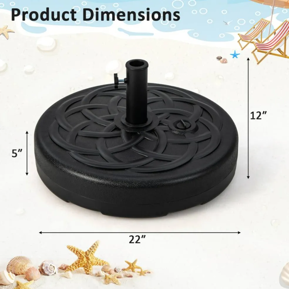 22 Inch Fillable Heavy-Duty Round Patio Umbrella Base Stand with Metal Pole
