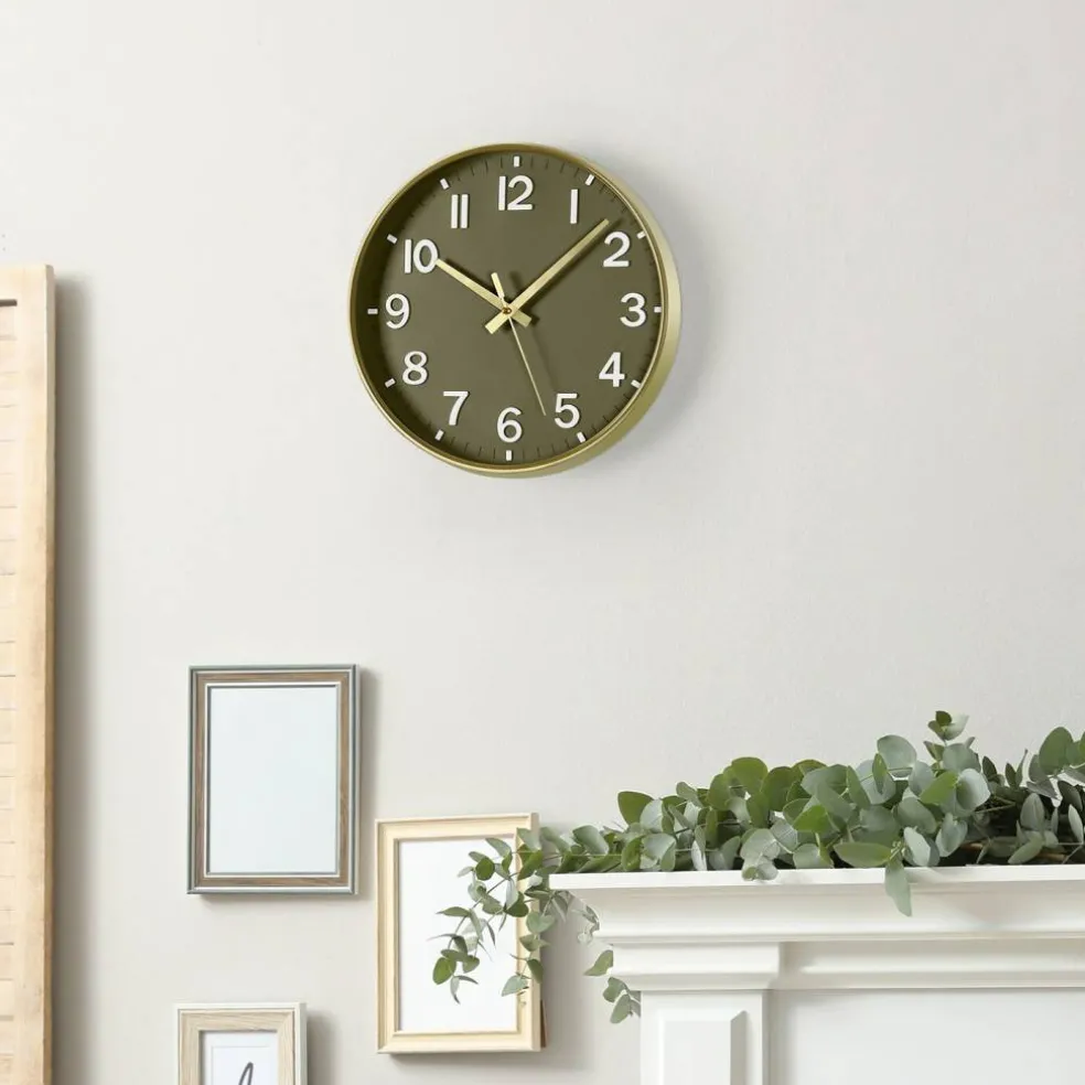 11.8 Inch Gold Frame Wall Clock, Non-Ticking Silent Quartz Clock with Easy-to-Read Large Numbers