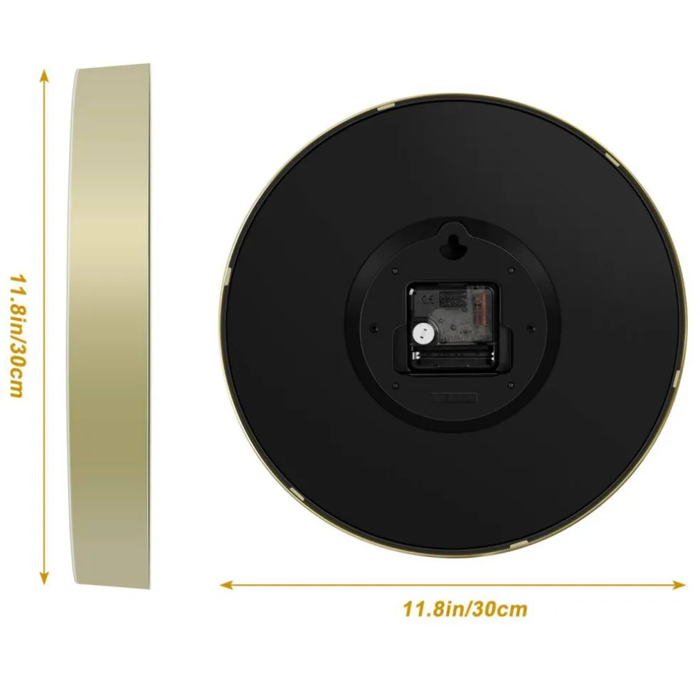 11.8 Inch Gold Frame Wall Clock, Non-Ticking Silent Quartz Clock with Easy-to-Read Large Numbers