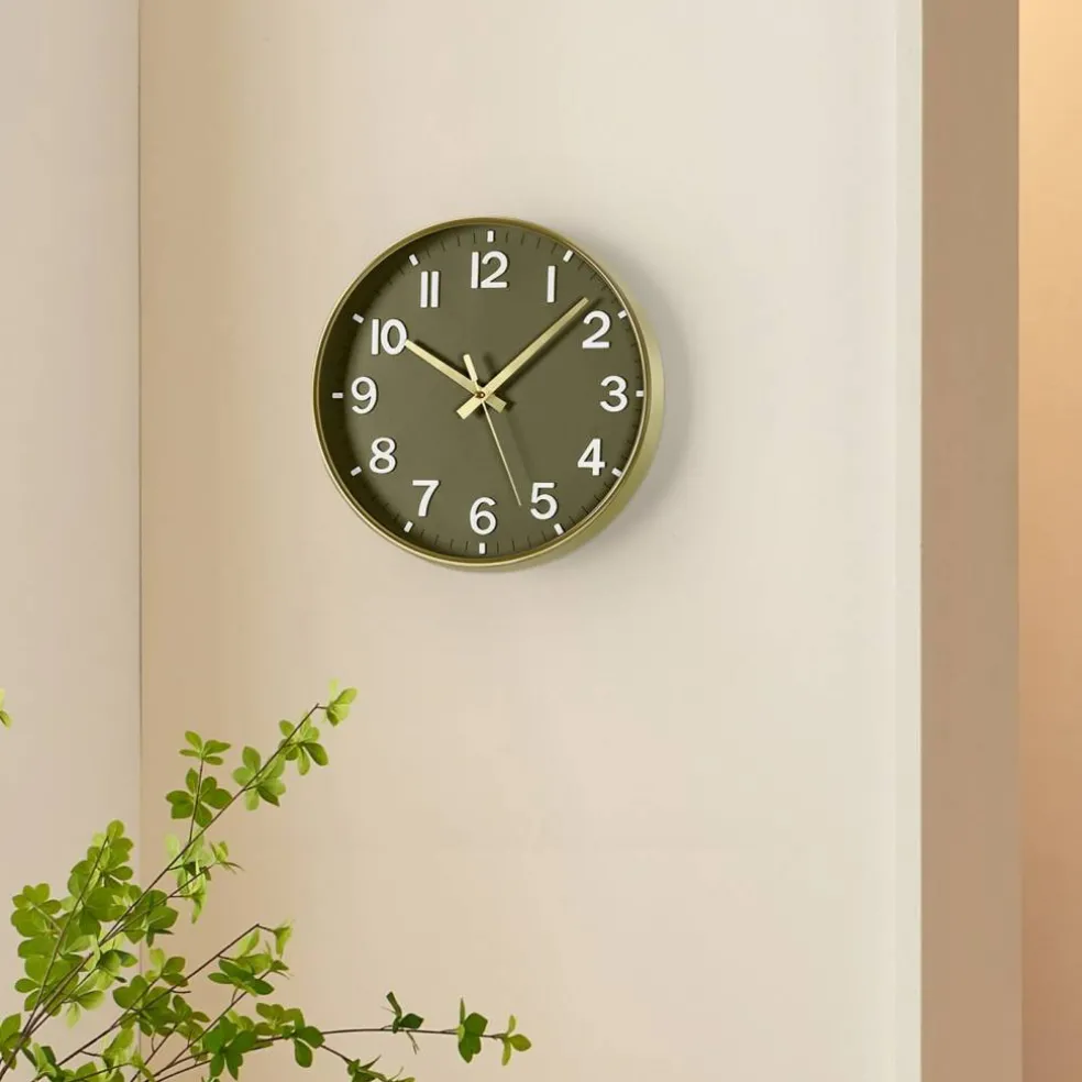 11.8 Inch Gold Frame Wall Clock, Non-Ticking Silent Quartz Clock with Easy-to-Read Large Numbers