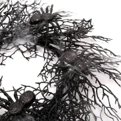 18 Inch Halloween Wreath with Spiders and Spider Webs, Black Front Door Wreath for Halloween Decorations, Spooky Holiday Party Decor for Indoor Outdoor Home