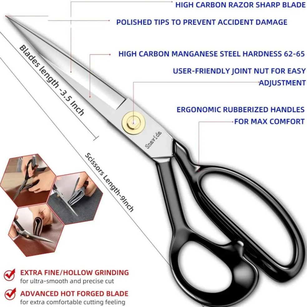 9 Inch Heady Duty Scissors for Fabric Cutting Professional Ultra Sharp Cloth Tailor Scissors Multipurpose Utility Dressmaker Leather Titanium Scissors (9Inch)