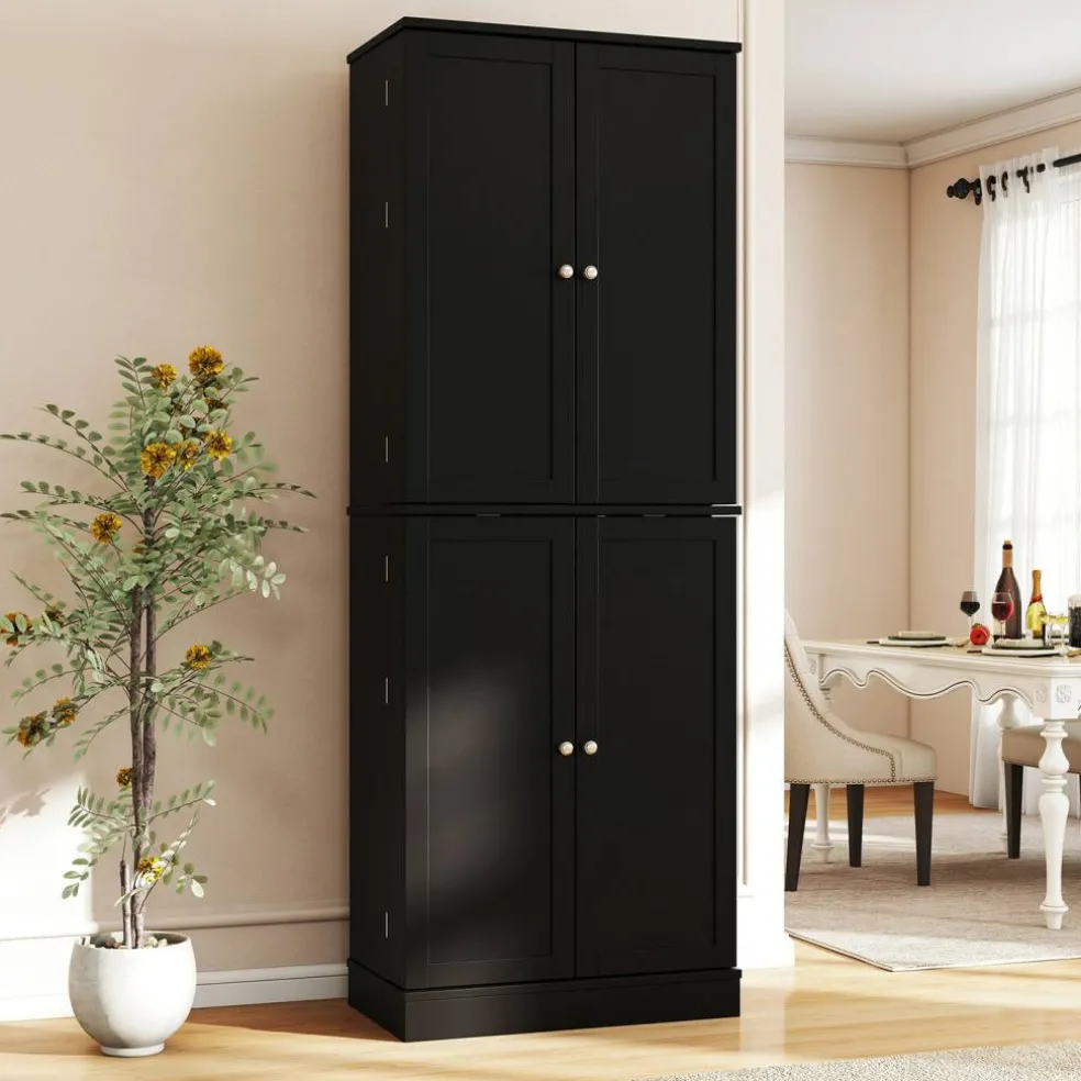 65.5 Inch Kitchen Pantry Cabinet 4-Door Storage Cupboard with Adjustable Shelves and Door Racks
