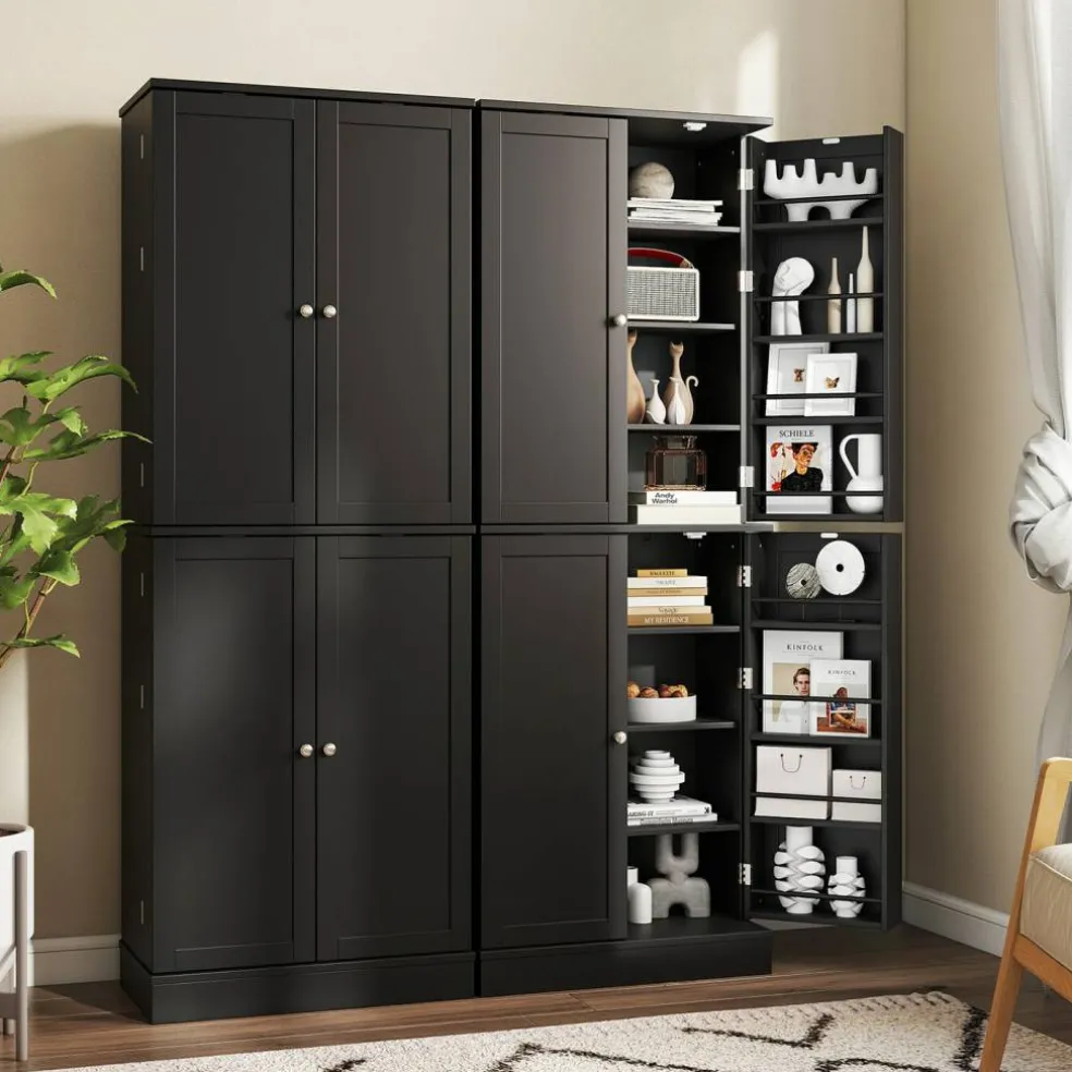 65.5 Inch Kitchen Pantry Cabinet 4-Door Storage Cupboard with Adjustable Shelves and Door Racks
