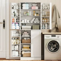 65.5 Inch Kitchen Pantry Cabinet 4-Door Storage Cupboard with Adjustable Shelves and Door Racks