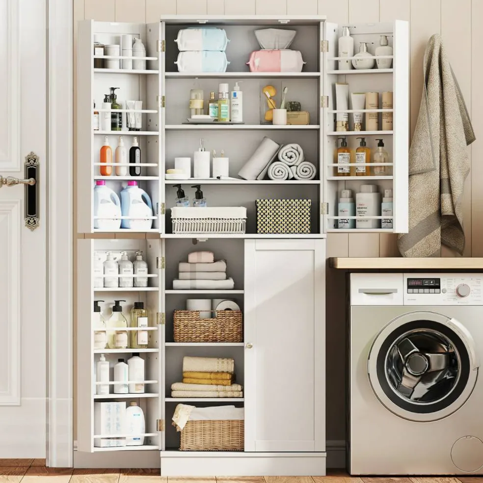 65.5 Inch Kitchen Pantry Cabinet 4-Door Storage Cupboard with Adjustable Shelves and Door Racks