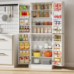 65.5 Inch Kitchen Pantry Cabinet 4-Door Storage Cupboard with Adjustable Shelves and Door Racks