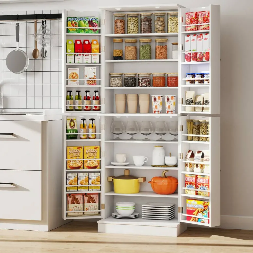 65.5 Inch Kitchen Pantry Cabinet 4-Door Storage Cupboard with Adjustable Shelves and Door Racks