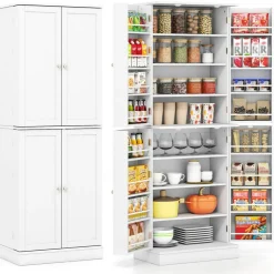 65.5 Inch Kitchen Pantry Cabinet 4-Door Storage Cupboard with Adjustable Shelves and Door Racks