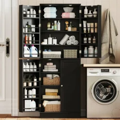 65.5 Inch Kitchen Pantry Cabinet 4-Door Storage Cupboard with Adjustable Shelves and Door Racks