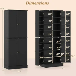 65.5 Inch Kitchen Pantry Cabinet 4-Door Storage Cupboard with Adjustable Shelves and Door Racks