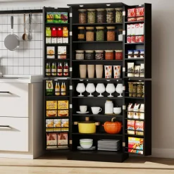 65.5 Inch Kitchen Pantry Cabinet 4-Door Storage Cupboard with Adjustable Shelves and Door Racks
