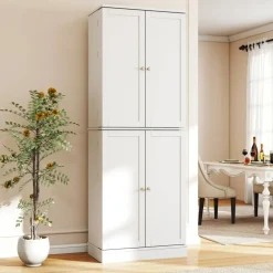 65.5 Inch Kitchen Pantry Cabinet 4-Door Storage Cupboard with Adjustable Shelves and Door Racks