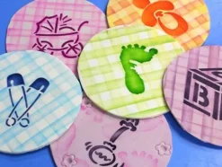 3-Inch Large Baby Cookie & Cupcake Stencils: Baby Carriage, Rattle, Pacifier, Block, Diaper Pins, Footprint | C197 by Designer Stencils |