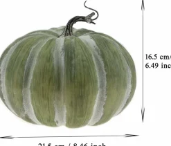 8.4 Inch Large Green Artificial Pumpkin, Faux Cushaw Foam Harvest Pumpkin with Realistic Stem, Fall Autumn Decor for Halloween Thanksgiving Christmas Party, Table Centerpiece & Home Decoration