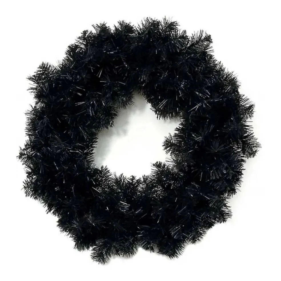 24 Inch LED Purple Prelit Black Crystal Pine Wreath