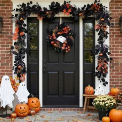 20-Inch Lighted Ghost Pumpkin Halloween Wreath