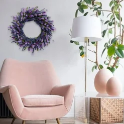 26 Inch Purple Lavender Wreath for Front Door, Spring Summer Forsythia Floral Wreath, Large Farmhouse Door Wreath for Indoor Outdoor Home Wedding Wall Decoration