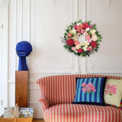 22 Inch Red Floral Wreath for Front Door, Artificial Rose Dahlia Hydrangea Spring Summer Wreath, Farmhouse Wall Window Decor for Wedding Mother's Day Valentine's Day