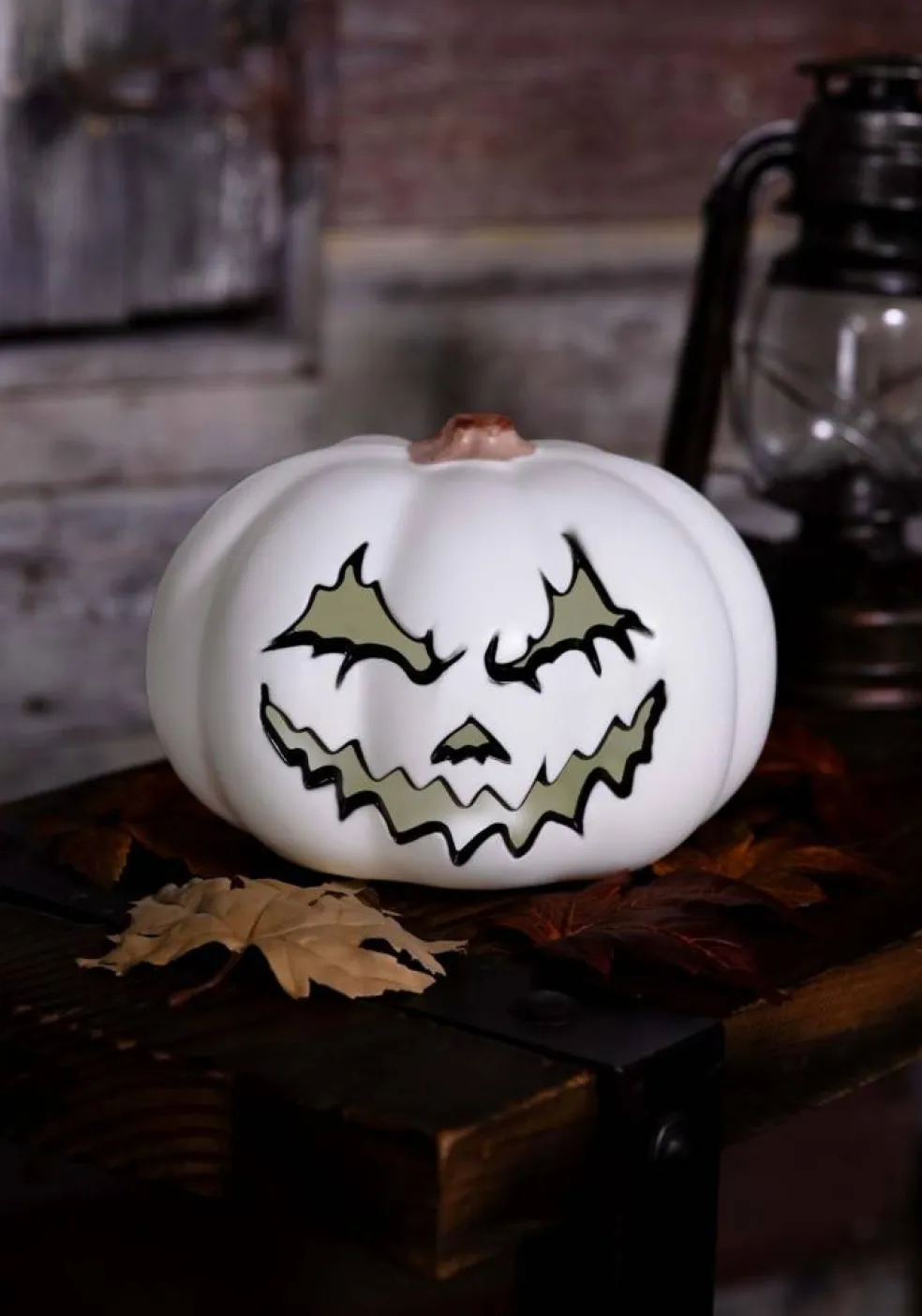 9-Inch Spooky Light Up White Pumpkin Decoration