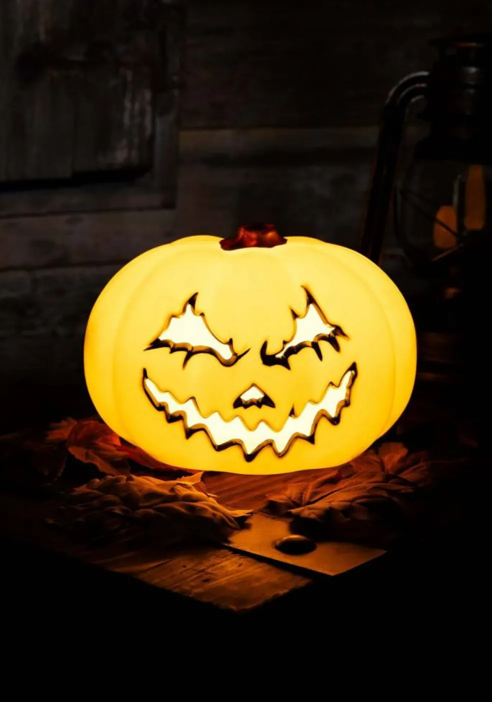 9-Inch Spooky Light Up White Pumpkin Decoration