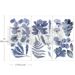 Indigo - Small Transfers 6"x12" 3 sheets Rub on Transfers for Furniture Vintage Rub on Transfers Stickers for Crafts Classic Spring Summer autumn Flowers Decoration Transfers