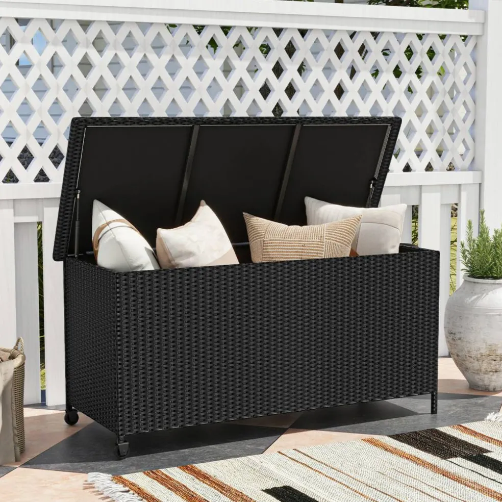 Indoor Outdoor 85 Gallon Storage Container with Waterproof Liner and Universal Wheels