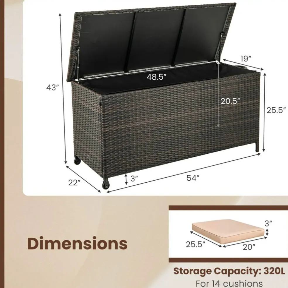 Indoor Outdoor 85 Gallon Storage Container with Waterproof Liner and Universal Wheels
