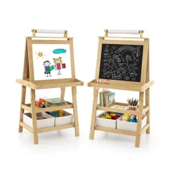 3-in-1 Double-Sided Storage Art Easel-Natural