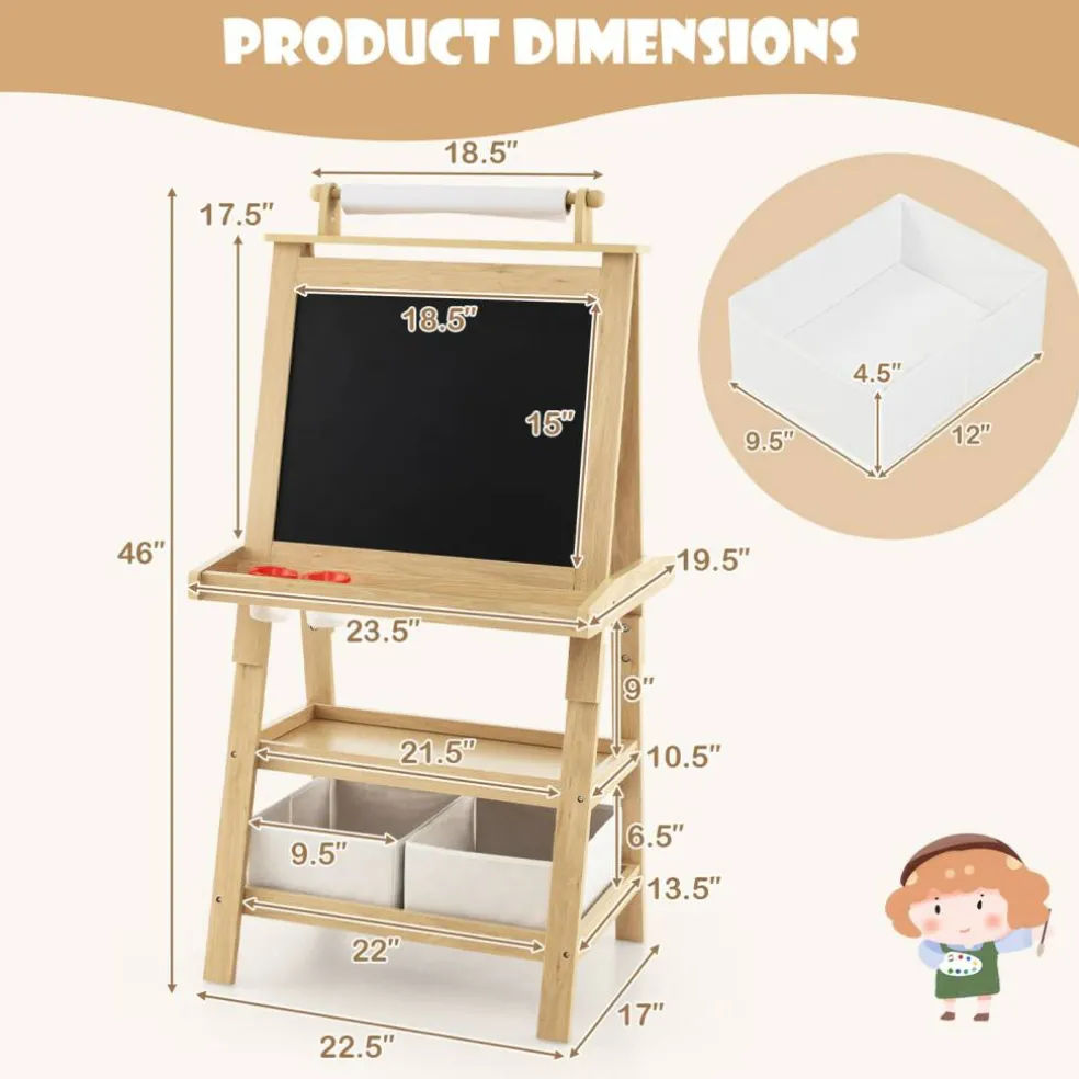 3-in-1 Double-Sided Storage Art Easel-Natural