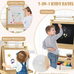 3-in-1 Double-Sided Storage Art Easel-Natural