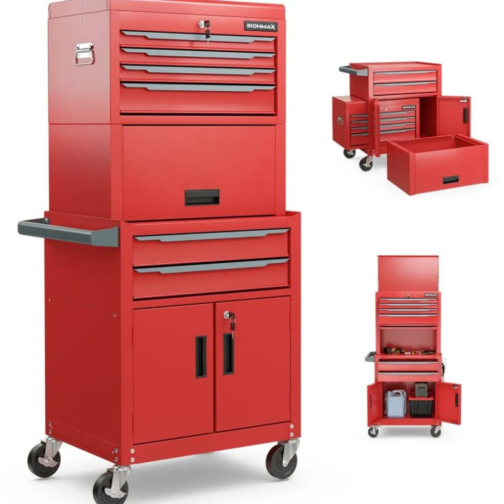 3-in-1 Rolling Tool Chest Storage Cabinet with Universal Wheels and 6 Different Size Drawers