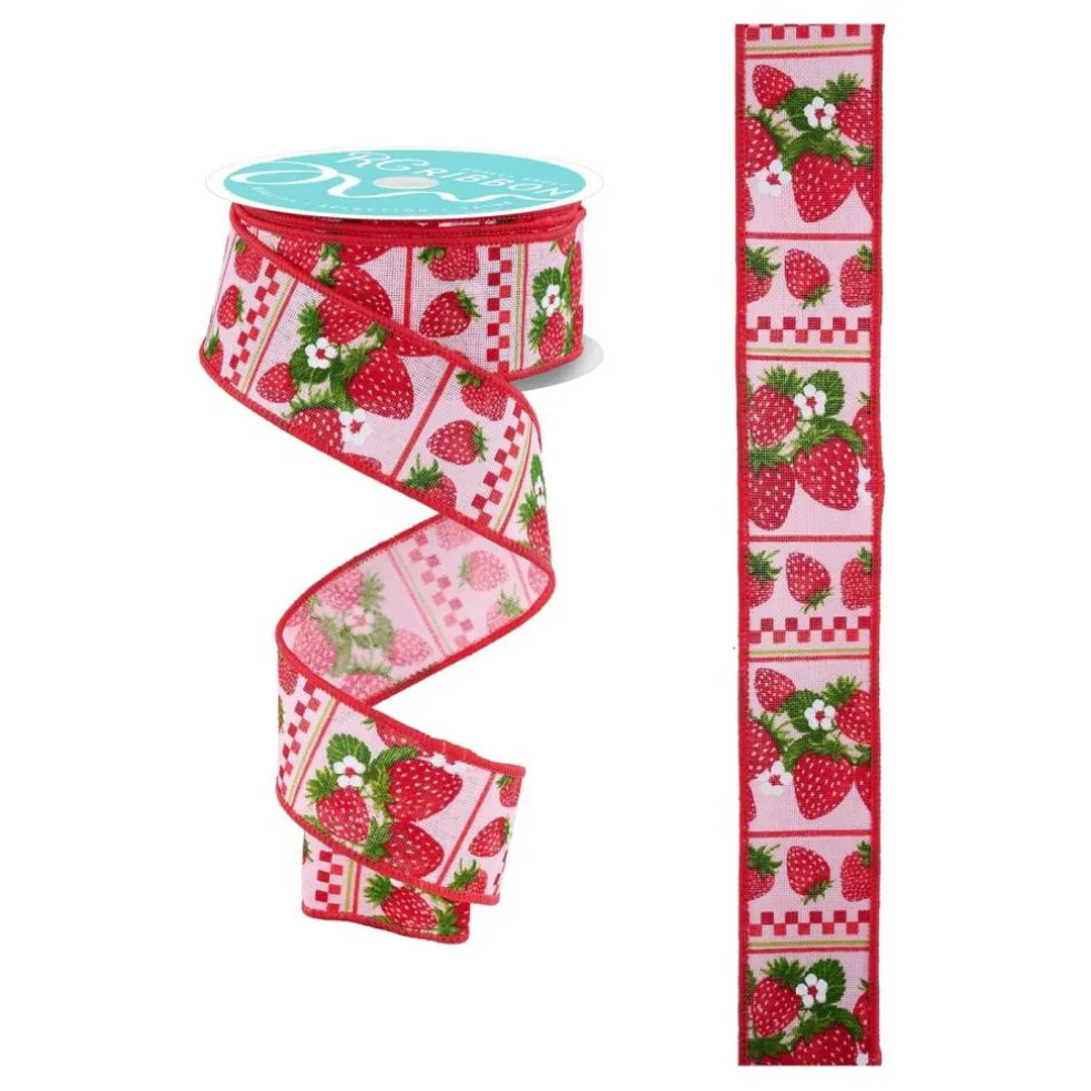 1.5in Strawberries Ribbon: Pink (10 Yards)