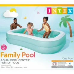 Intex: Aqua Swim Center Inflatable Family Pool - 90x60x19", Splash & Wade Kiddie Pool, 159 Gallon Cap, Wide Side Walls, Outdoor Water Play, Kids 3+