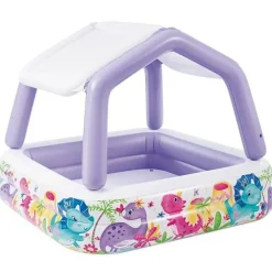 Intex: Sun Shade Pool - 52" Square Inflatable Kiddie Pool, Removable Canopy, Colorful Dinosaur Scene, Splash-Wade Backyard Water Play, Toddler-Kids 2+