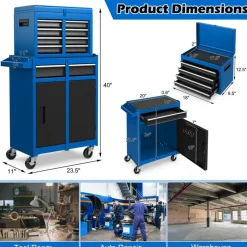 2-in-1 Tool Chest Cabinet with 5 Sliding Drawers and 4 Universal Wheels Perfect for Garage or Workshop