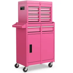 2-in-1 Tool Chest Cabinet with 5 Sliding Drawers and 4 Universal Wheels Perfect for Garage or Workshop