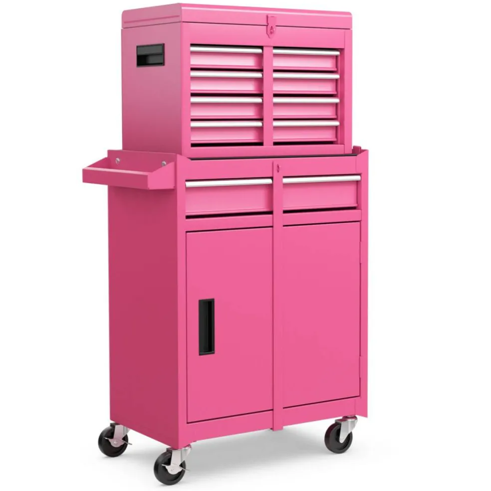 2-in-1 Tool Chest Cabinet with 5 Sliding Drawers and 4 Universal Wheels Perfect for Garage or Workshop
