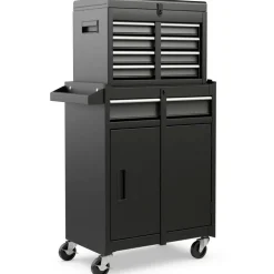 2-in-1 Tool Chest Cabinet with 5 Sliding Drawers and 4 Universal Wheels Perfect for Garage or Workshop