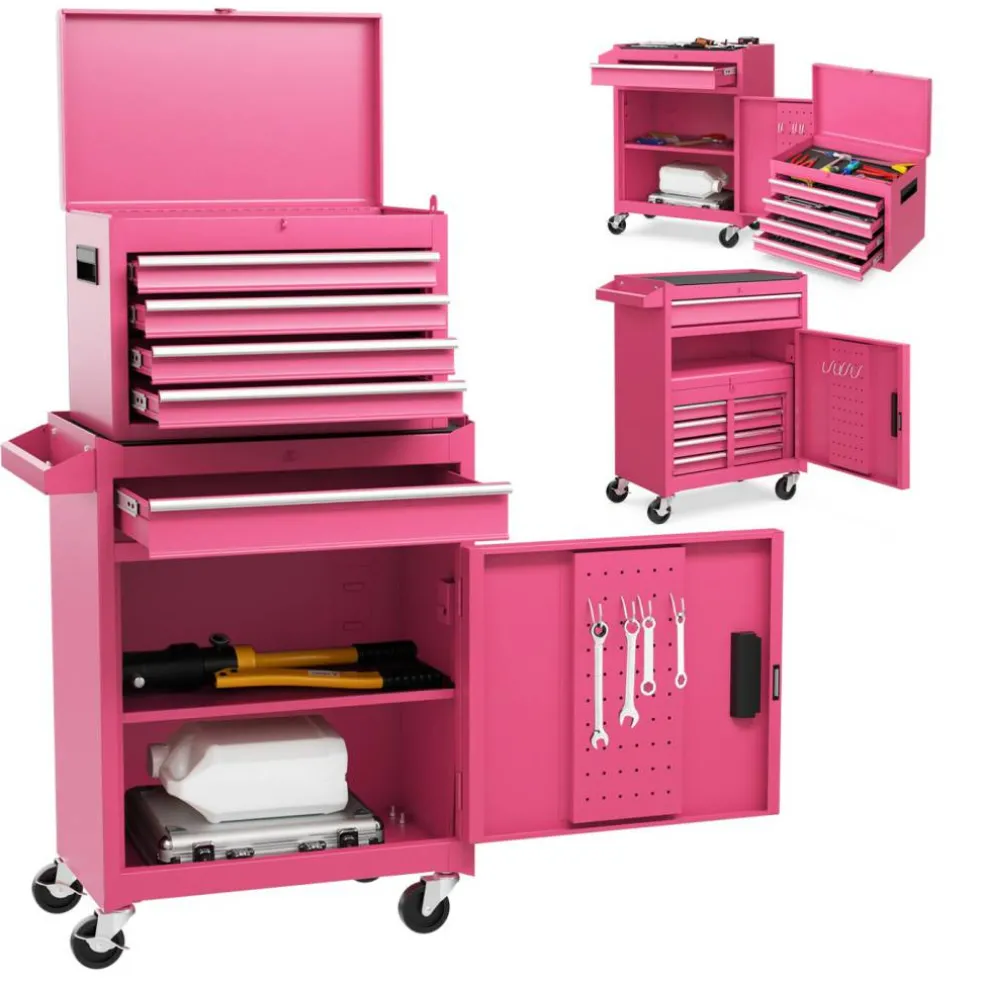 2-in-1 Tool Chest Cabinet with 5 Sliding Drawers and 4 Universal Wheels Perfect for Garage or Workshop
