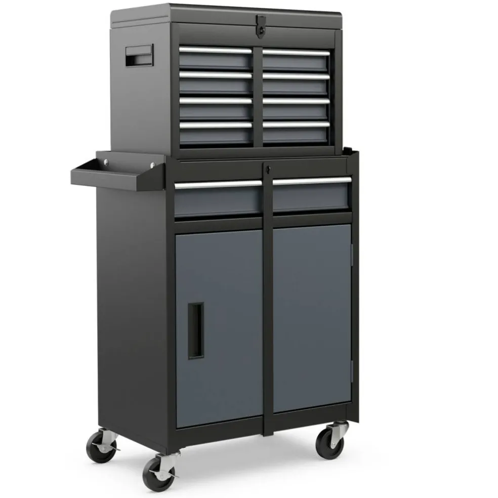 2-in-1 Tool Chest Cabinet with 5 Sliding Drawers and 4 Universal Wheels Perfect for Garage or Workshop