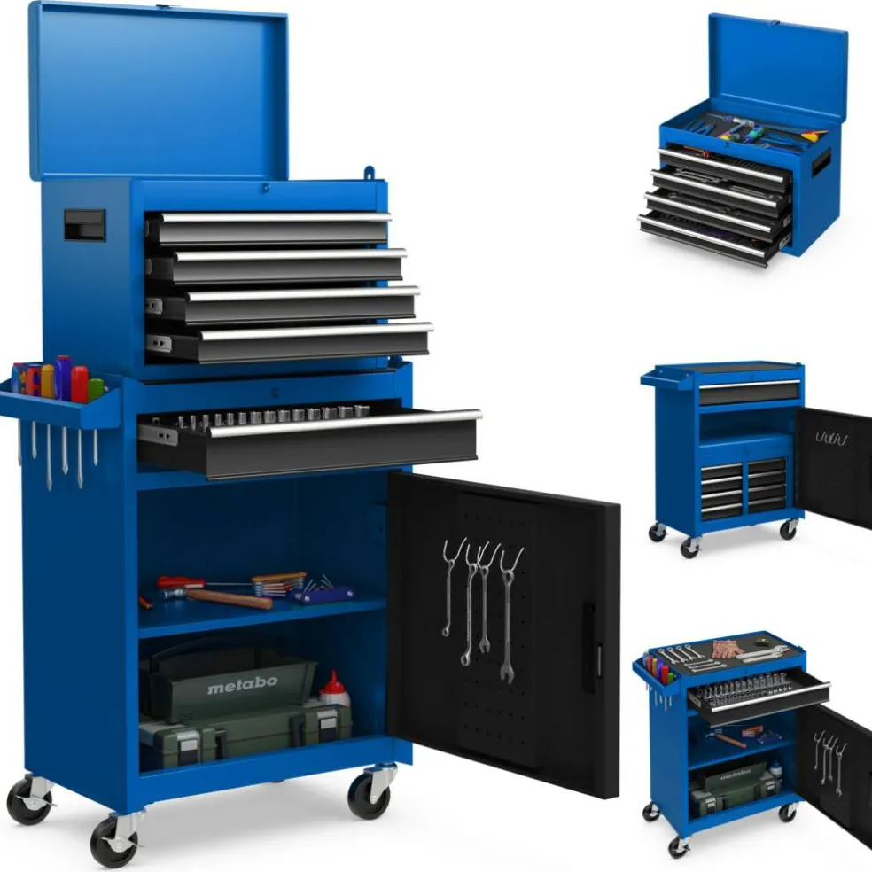 2-in-1 Tool Chest Cabinet with 5 Sliding Drawers and 4 Universal Wheels Perfect for Garage or Workshop