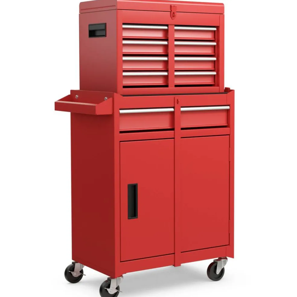 2-in-1 Tool Chest Cabinet with 5 Sliding Drawers and 4 Universal Wheels Perfect for Garage or Workshop