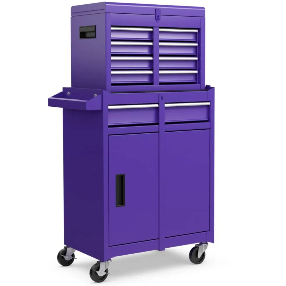 2-in-1 Tool Chest Cabinet with 5 Sliding Drawers and 4 Universal Wheels Perfect for Garage or Workshop