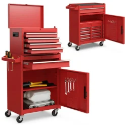 2-in-1 Tool Chest Cabinet with 5 Sliding Drawers and 4 Universal Wheels Perfect for Garage or Workshop