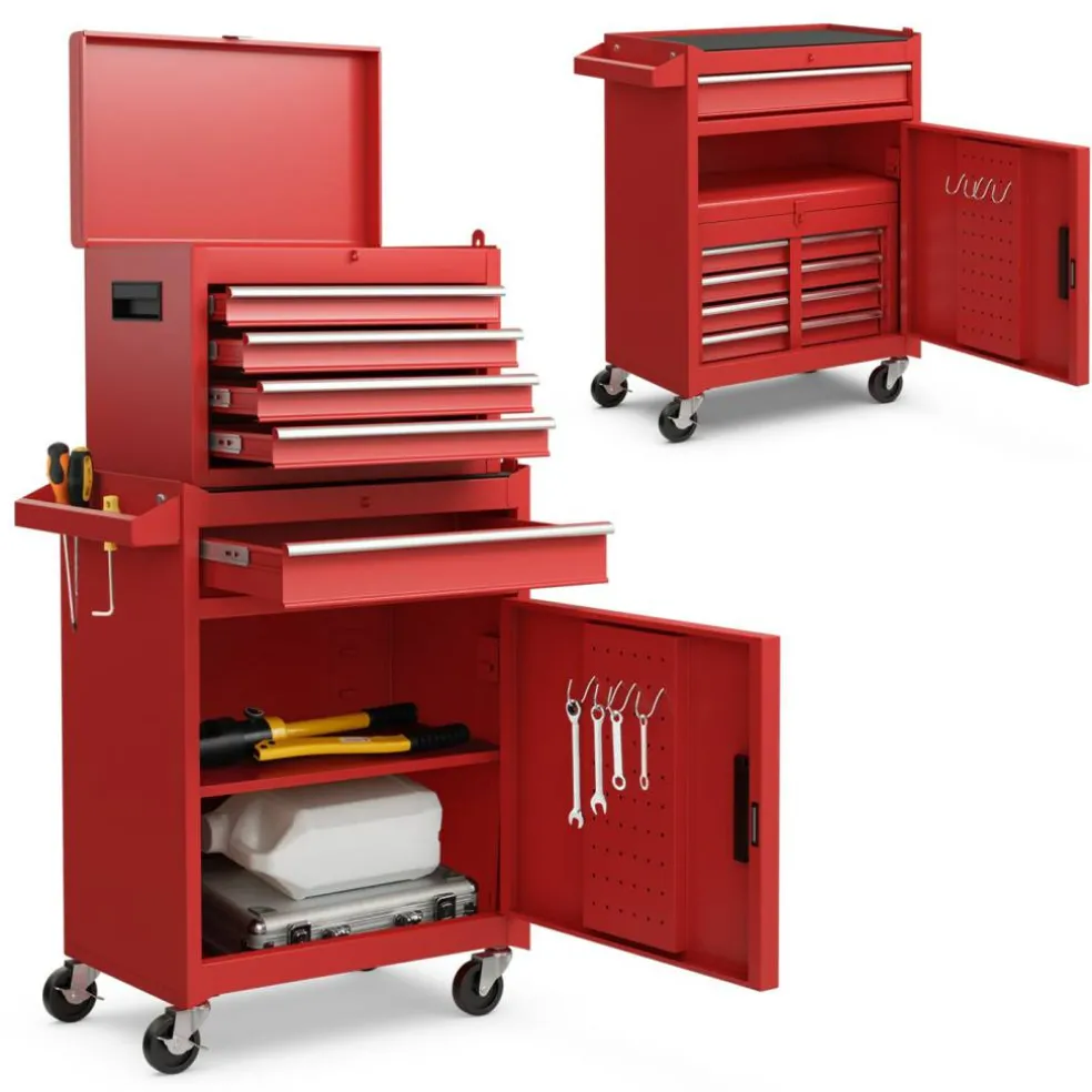 2-in-1 Tool Chest Cabinet with 5 Sliding Drawers and 4 Universal Wheels Perfect for Garage or Workshop