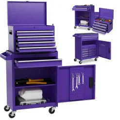 2-in-1 Tool Chest Cabinet with 5 Sliding Drawers and 4 Universal Wheels Perfect for Garage or Workshop