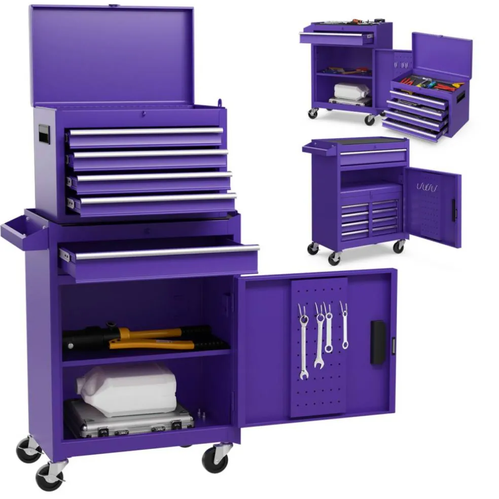 2-in-1 Tool Chest Cabinet with 5 Sliding Drawers and 4 Universal Wheels Perfect for Garage or Workshop